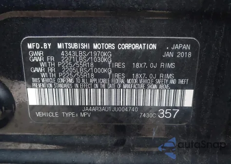 2018 Mitsubishi Outlander Sport 2.0 Le из США, поврежденный, VIN JA4AR3AU1JU004740